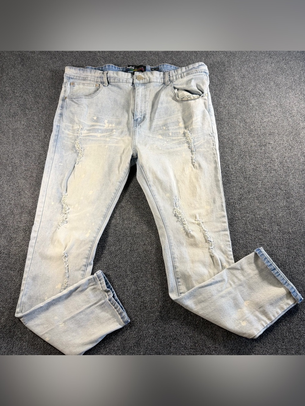 Switch Remarkable Jeans Men 44x32 Blue Distress Rip Repair Slim Taper Fit Denim